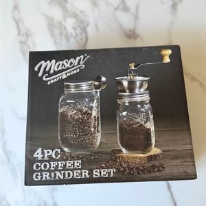 Mason Clear Glass Coffee Grinder Set with Silver Steel Accents